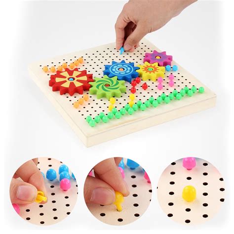 Greensen Wooden Peg Board Game Diy Mushroom Nails Jigsaw Puzzle