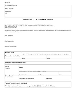 Fillable Online Form 104 Answers To Interrogatories Courts Sa Gov Au