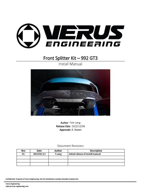 Porsche 992 Gt3 Front Splitter Install Rev 1 Verus Pdf Screw Nut Hardware