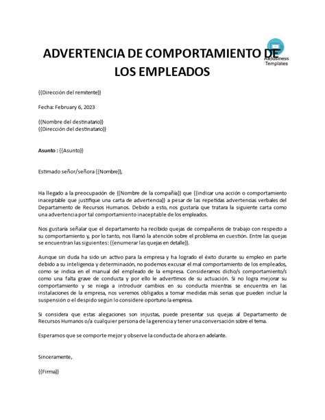 Gratis Carta De Advertencia De Comportamiento Del Empleado