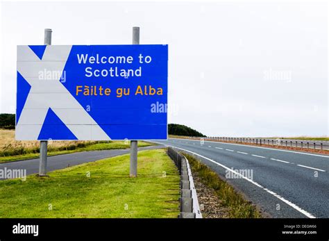 Welcome to Scotland road sign at the Scotland/England border on the A1 ...