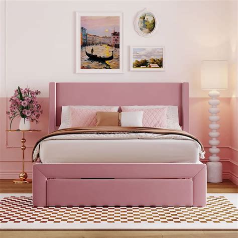 Full Size Storage Bed Velvet Upholstered Platform Bed - Bed Bath ...