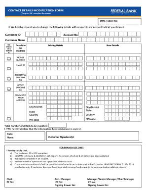 Federal Bank Mobile Number Change Request Form AirSlate SignNow