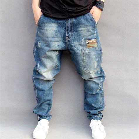 Men S Hip Hop Mid Waist Streetwear Loose Fit Denim Harlan Harem Pants