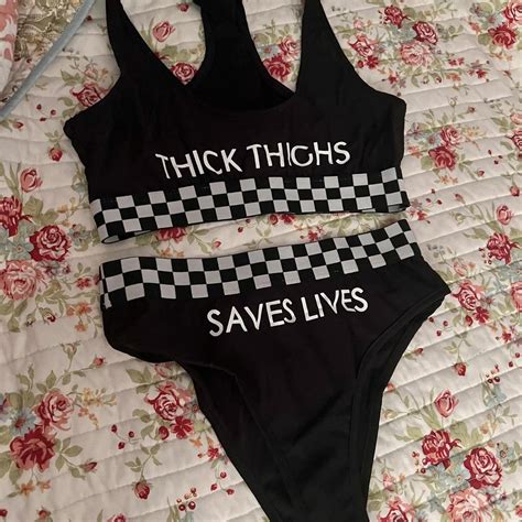 Black Checkered Bikini With Thick Thighs Save Depop