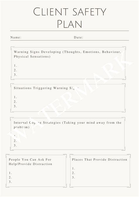 Client Safety Plan Therapist Printable Crisis Safety Plan Template