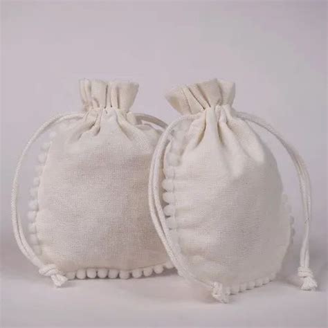 Plain Rectangular White Cotton Drawstring Pouch For Gift Size