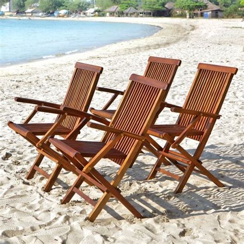 Lot de 4 fauteuils de jardin en teck huilé BALI mobilier de jardin