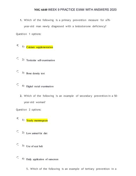 Nsg Week Practice Exam With Answers Nsg Week