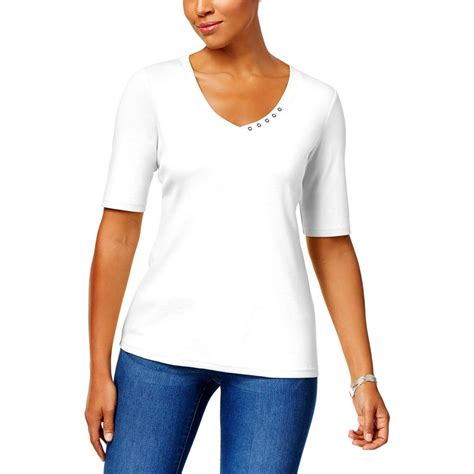 Karen Scott Karen Scott Womens Cotton V Neck T Shirt White Xl