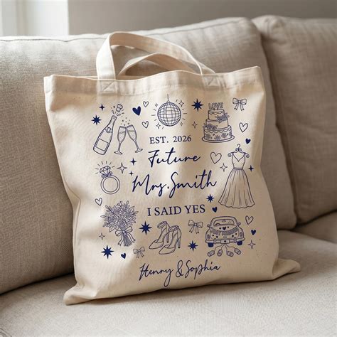 personalised wedding elements canvas tote bag  texts  year