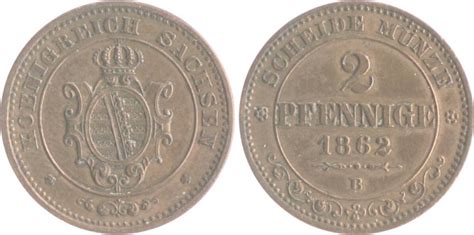 Sachsen 2 Pfennig 1862 B Johann 1854 1873 Vz MA Shops