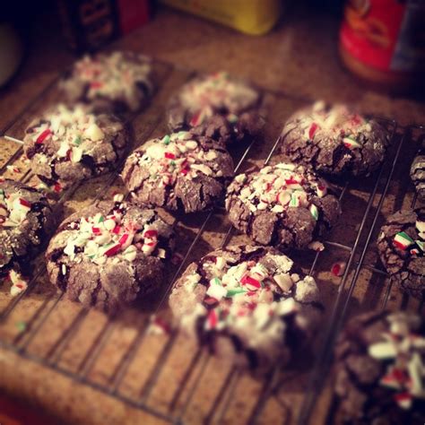 Chocolate Crackle Cookies With Candy Cane Pieces On Top Chocolate