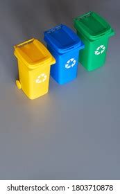 Three Color Coded Recycle Bins Isometric Stock Photo