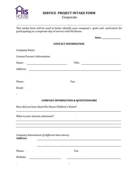 Project Intake Form Template Word All Business Templates