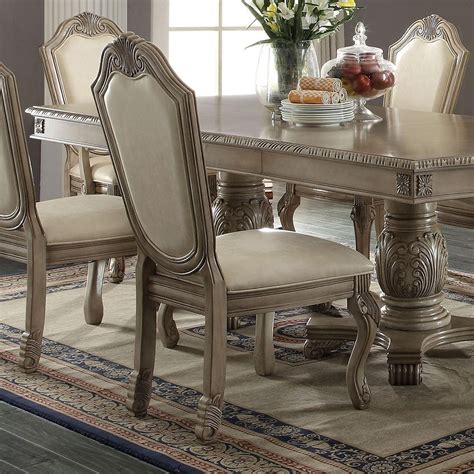 Antique White Pedestal Dining Set 7pcs 64065 Chateau De Ville Acme Traditional Buy Online On