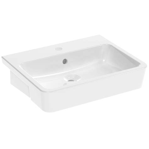 Saneux Uni Mm X Mm Gloss White Tap Hole Semi Recessed Washbasin