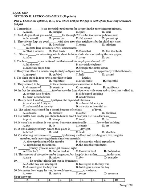 Section Part 1 Choose The Option A B C Or D Which Best Fits The