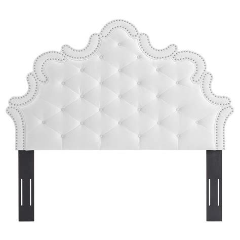 Arabella Button Tufted Performance Velvet Full Queen Headboard In White