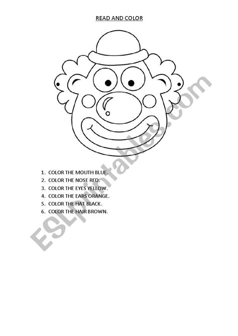 Color The Clown´s Face Esl Worksheet By Bebyboop