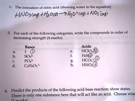 Solved The Ionization Of Nitric Acid Showing Water In The Equation