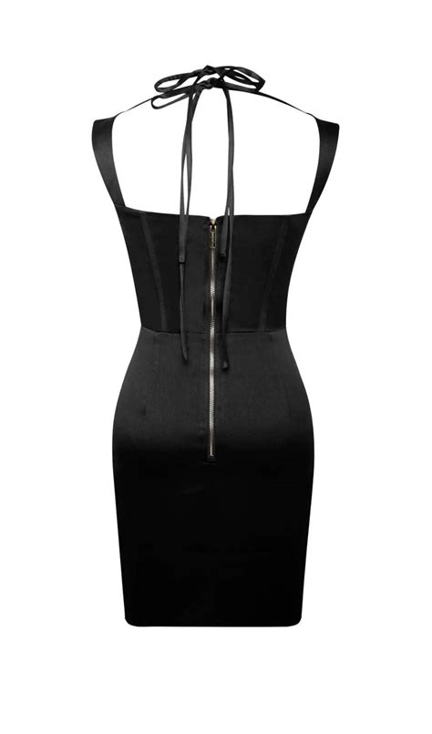 Satin Corset Mini Dress In Black Aesvs