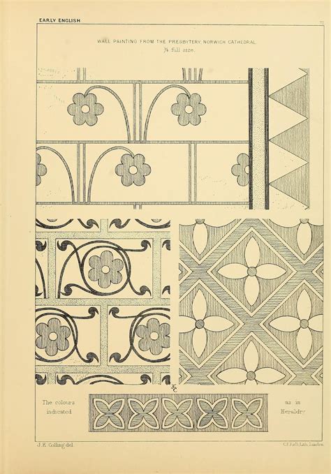 Examples of english medieval foliage and coloured decoration taken from