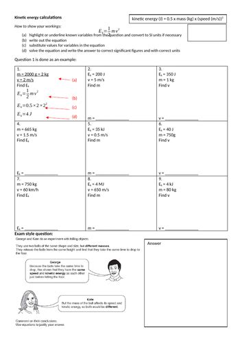 Kinetic Energy Equation Practice Teaching Resources