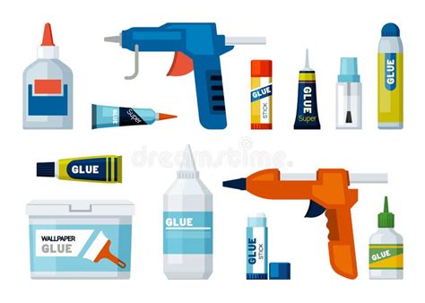 Glue Tubes Office Supplies Different Packages Of Glue Vector Colored