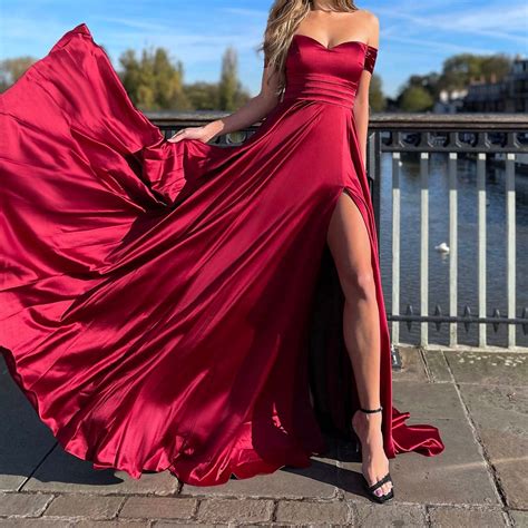 Idall Wedding Guest Dresses Prom Dresses Women Long Satin Off Shoulder