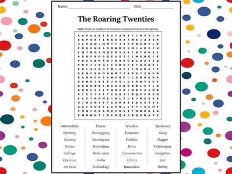 The Roaring Twenties Word Search Puzzle Worksheet Activity Teaching