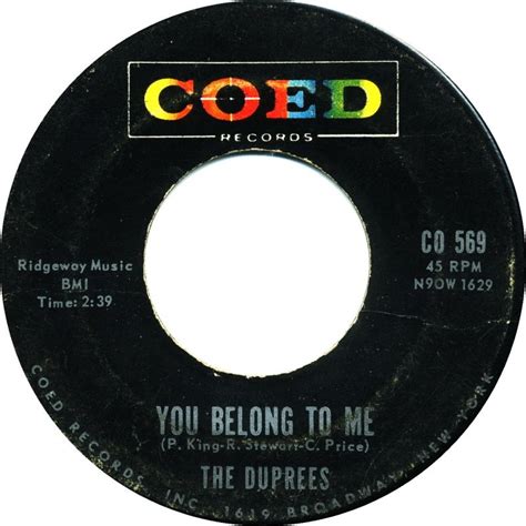 The Duprees - You Belong to Me | Dupree, 60s music, Coed