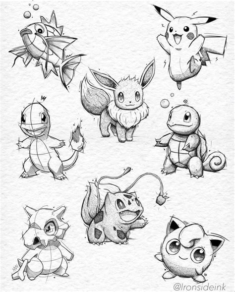 Some Very Cute Pokemons Drawn In Pencil And Watermarked On The Back Of