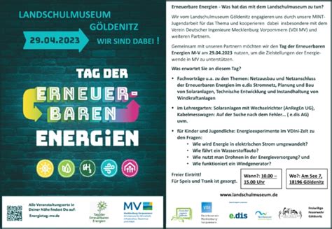 Tag der erneuerbaren Energien 29 4 23 Landschulmuseum Göldenitz