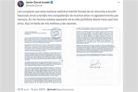 Javier Corral renuncia al PAN Nunca en la historia habíamos tenido