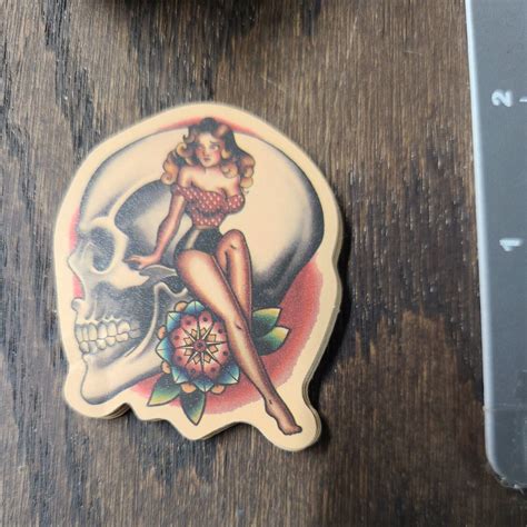 Small Red Topped Skull Girl Humor Sticker For Guitar Toolbox Ect Mat99