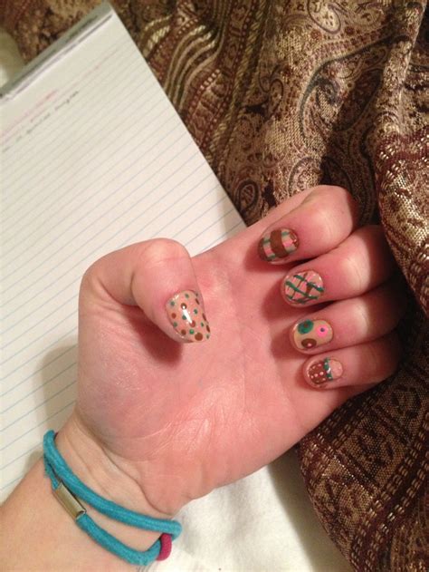 Brown Nude Green Pink Nails Stripes Plaid Dots Circles Lines Diy Nail Art