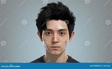 Portrait Of A Handsome Young Asian Man With Black Hair Stock