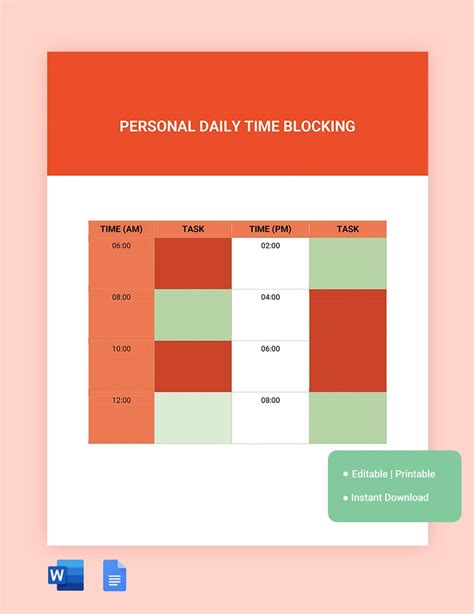 Time Blocking Template in Word, Google Docs - Download | Template.net