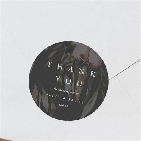 Elegant Black Floral Wedding Thank You Classic Round Sticker Zazzle