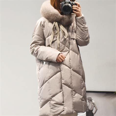 Best Promo Winter Women Down Jacket Large Real Fox Fur Collar Long