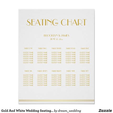 Gold And White Wedding Seating Chart Poster X Zazzle Seating