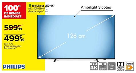 Promo Téléviseur Led 4k 126 Cm Philips chez Carrefour iCatalogue fr