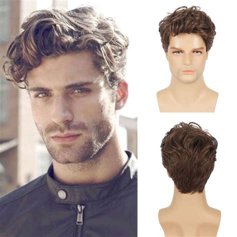 Swiking Men Wig Short Brown Wigs Heat Resistant Synthetic