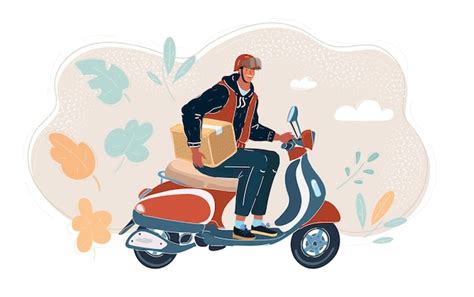 Premium Vector Vector Illustration Of Courier Ride Scooter Man In