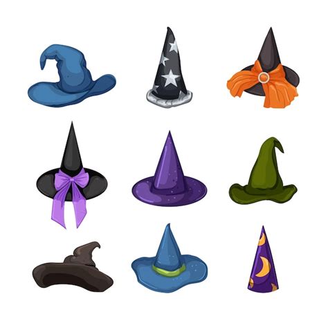 Premium Vector Wizard Hat Set Cartoon Vector Illustration