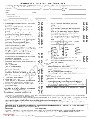 Fillable Online Preparticipation Physical Evaluation Medical History