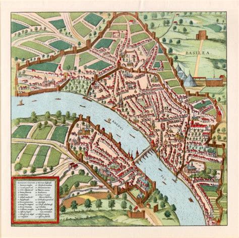 Basel City Map Print Switzerland Bird's-eye View by Craftissimo Basel City, Frame Light, Old ...