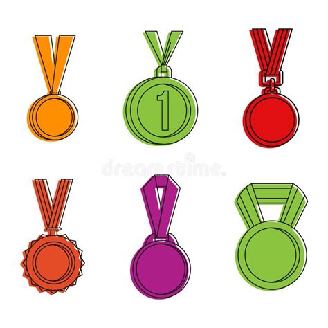 Sistema Del Icono De La Medalla De Oro Estilo Del Esquema Del Color