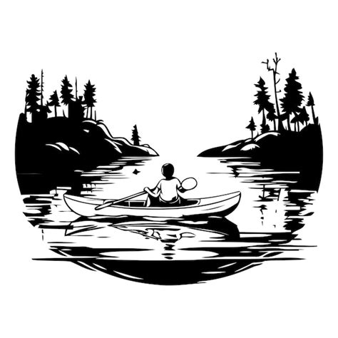 Kayak En El Lago Ilustraci N Vectorial De Un Hombre En Una Canoa